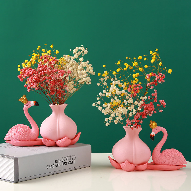 北欧风小花瓶摆件客厅插花器皿创意简约餐桌干花轻奢火烈鸟装饰品,家居饰品,花瓶,淘宝优惠券,粉丝福利购,淘宝优惠卷
