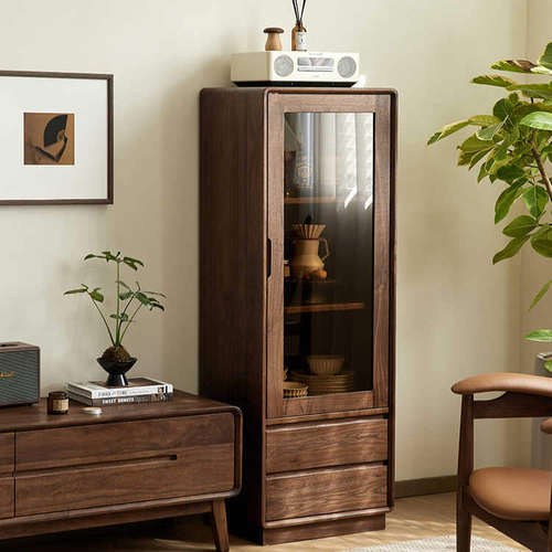 北欧黑胡桃木实木酒柜