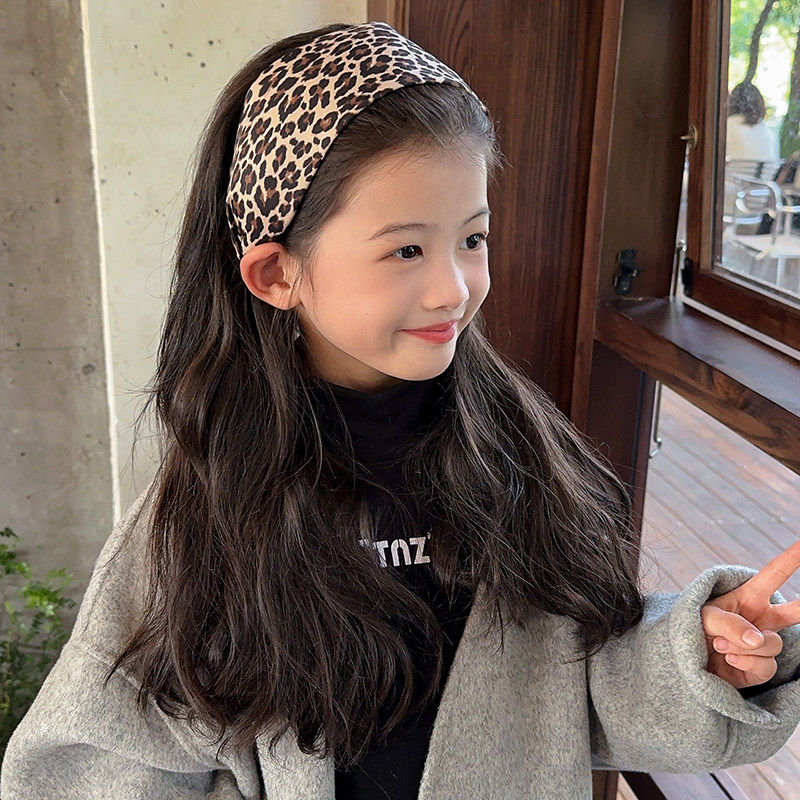 儿童甜酷气质豹纹发箍小学生复古压发头箍秋冬中大童百搭束发发饰