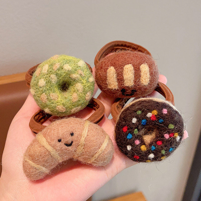 儿童可爱卡通曲奇羊毛毡发圈女孩扎头发头绳发饰宝宝秋冬发绳新款