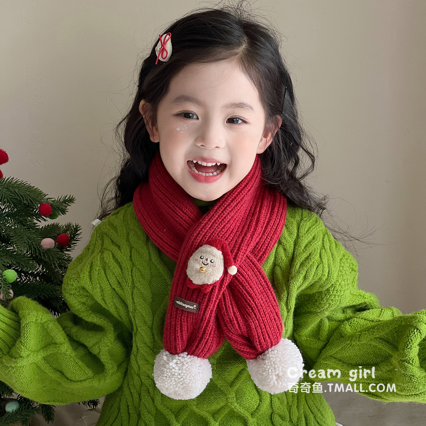 新年儿童围巾冬季男女童红色可爱毛球针织围脖女宝宝保暖交叉脖套,童装/婴儿装/亲子装,多件套 帽子、围巾、手套等组合,淘宝优惠券,粉丝福利购,淘宝优惠卷