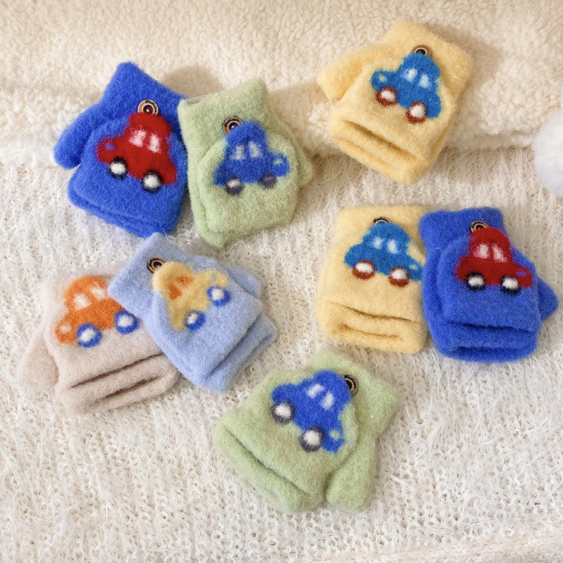 冬季儿童0-1-3岁翻盖手套男孩幼儿半指宝宝无指婴儿秋冬天不分指