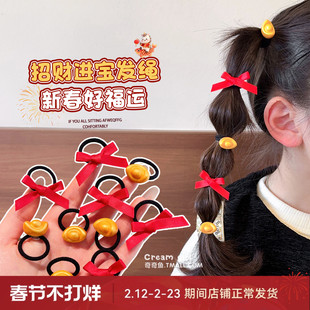 宝宝喜庆蝴蝶结金元宝发夹头绳新年发饰女孩氛围感百搭不伤发头饰