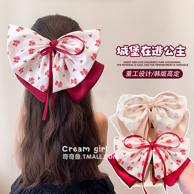 儿童可爱红色蝴蝶结抓夹公主发饰