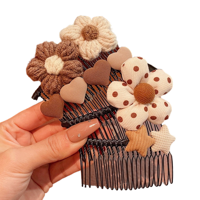 奶咖色花朵爱心碎发发梳发夹