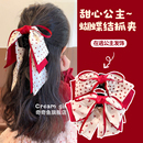 新年女童在逃公主头饰过年小女孩红色蝴蝶结发夹儿童盘发抓夹发饰