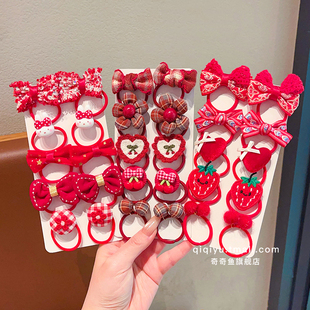 宝宝新年红色发圈蝴蝶结头绳女童过年喜庆扎发发圈儿童不伤发皮筋