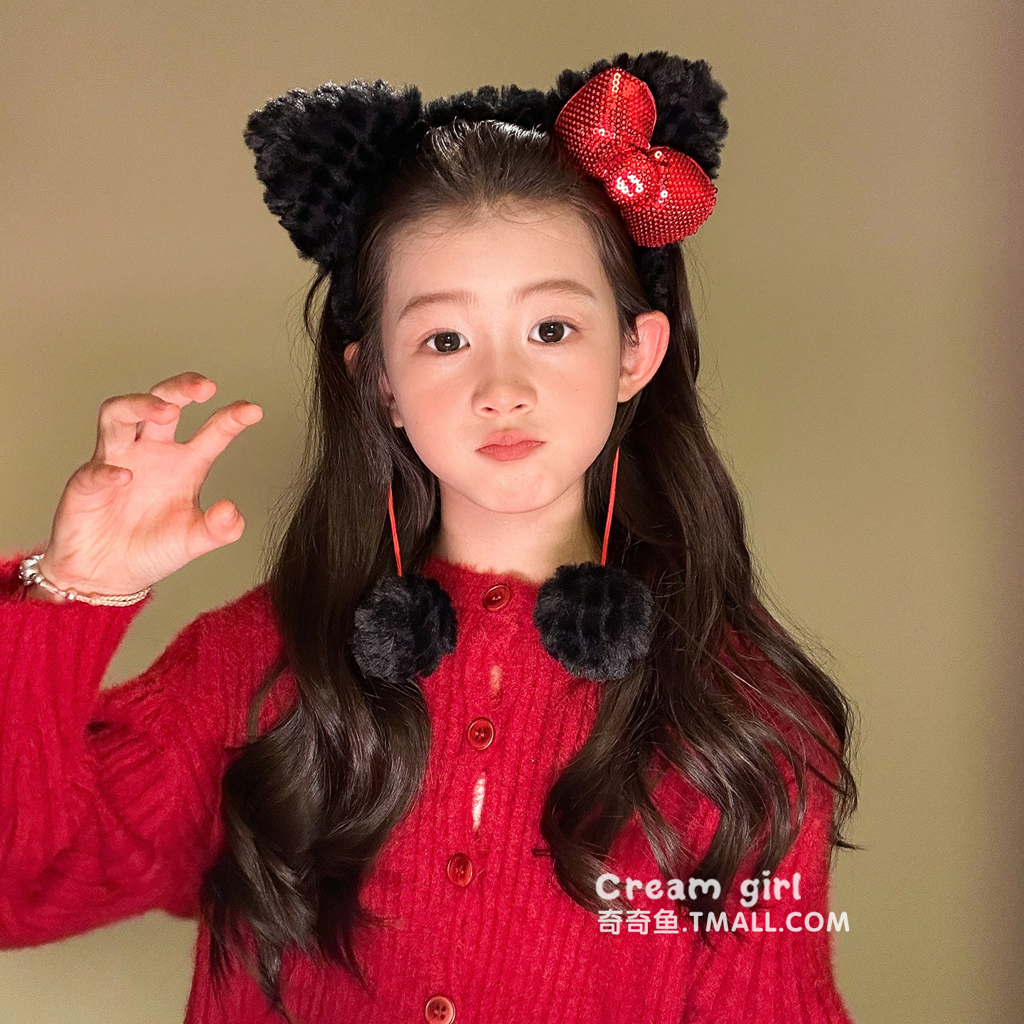 小熊耳朵卡通毛绒冬款发箍