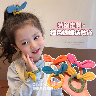 儿童兔耳朵蝴蝶结发圈高马尾皮筋