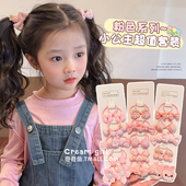 新款 儿童超仙粉色蝴蝶结花朵发圈扎马尾丸子头皮筋发圈球球头饰