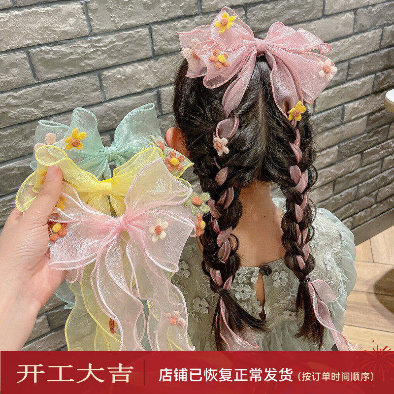 超仙汉服儿童发饰飘带蝴蝶结发夹小女孩公主编发发卡女童头花头饰