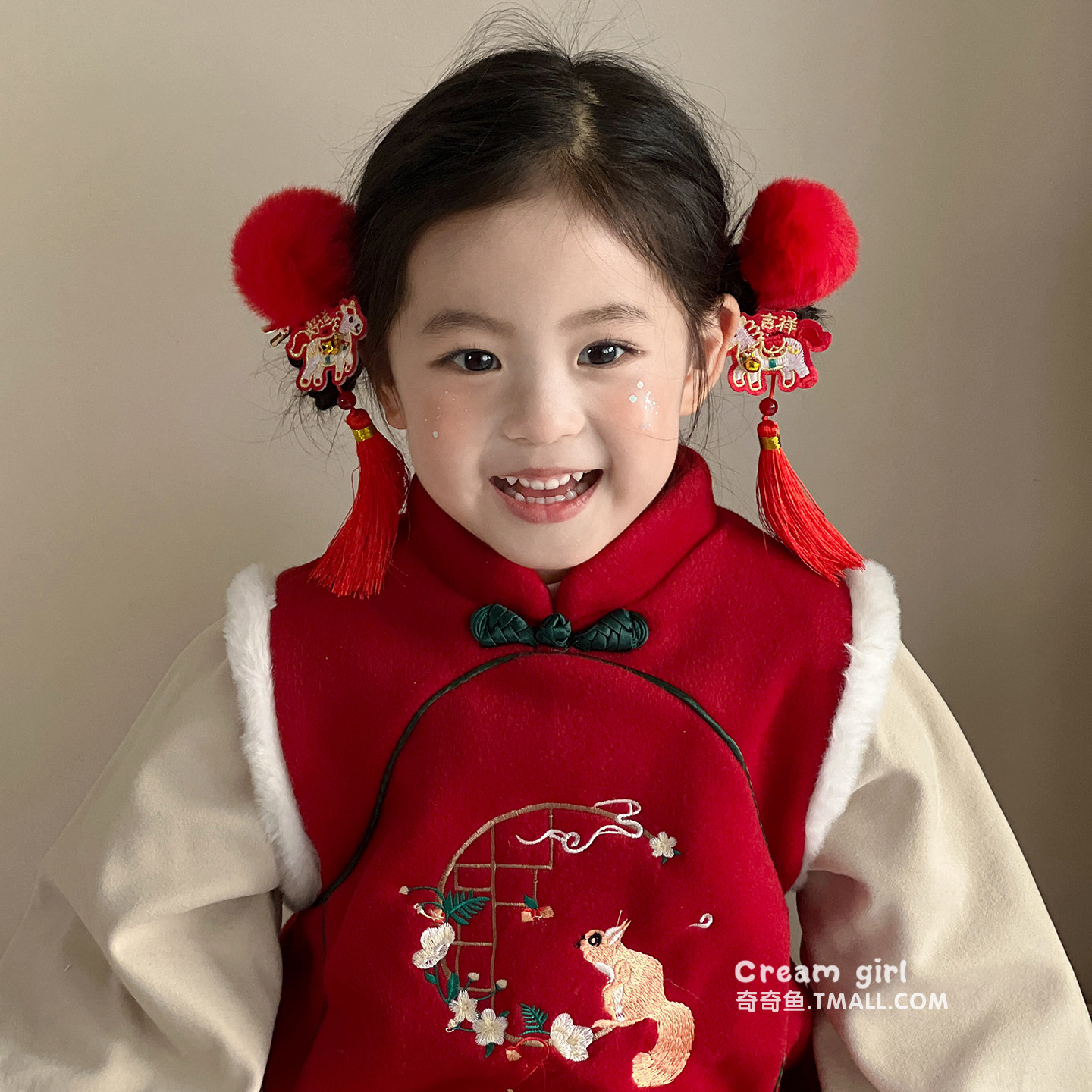 宝宝新年发饰春节红色中国风毛绒发夹发圈宝宝丸子头女童过年头饰,童装/婴儿装/亲子装,发饰,淘宝优惠券,粉丝福利购,淘宝优惠卷