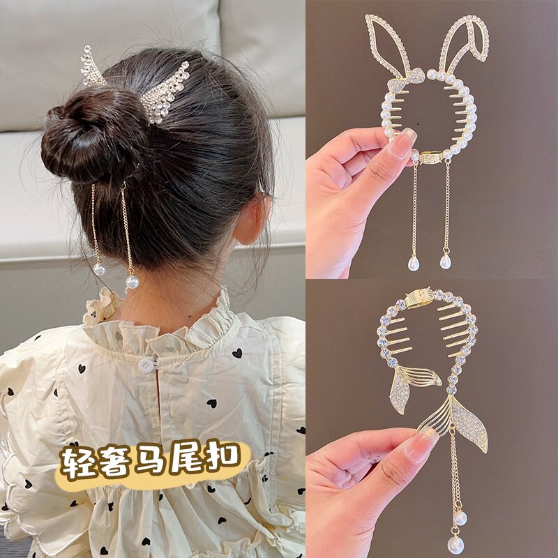 儿童扎丸子头高端发扣抓夹女童发卡发饰盘发固定神器发圈低马尾扣