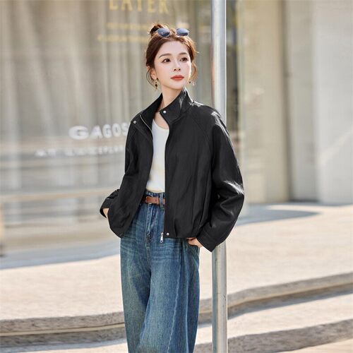 档次风立领短外套女黑色时尚百搭夹克上衣日式感设计独特流行通勤