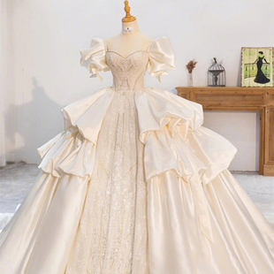 租赁轻奢主纱出租婚纱2026新款新娘礼服复古大码门小个子气质名媛