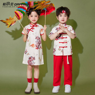 六一儿童中国风民族演出服小学生运动会男童古装汉服幼儿园园服