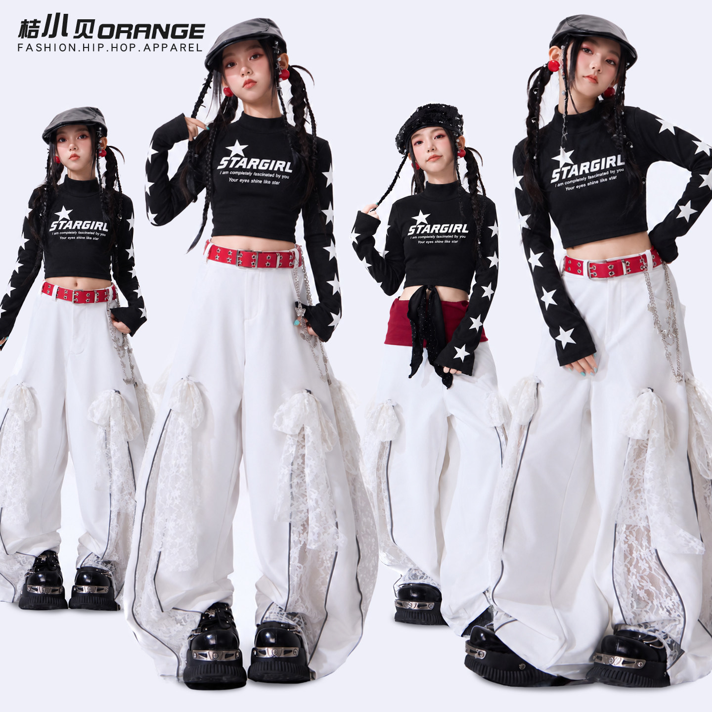 爵士舞服装女童黑色长袖上衣嘻哈