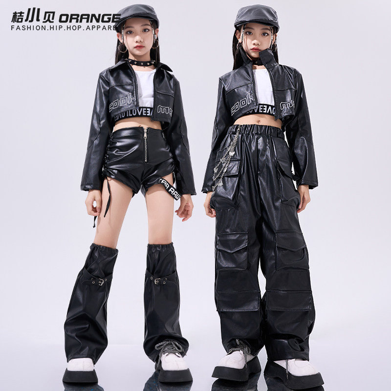 爵士舞女童服装黑色潮酷炸街jazz女孩儿童演出服架子鼓表演服套装