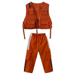 街舞儿童潮服hiphop男童酷帅嘻哈马甲新年演出服女童爵士舞服装秋