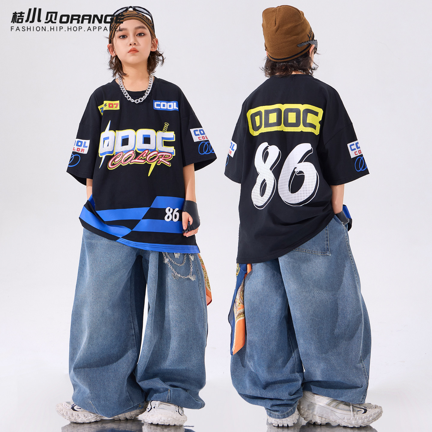 儿童街舞潮服黑色字母短袖男童