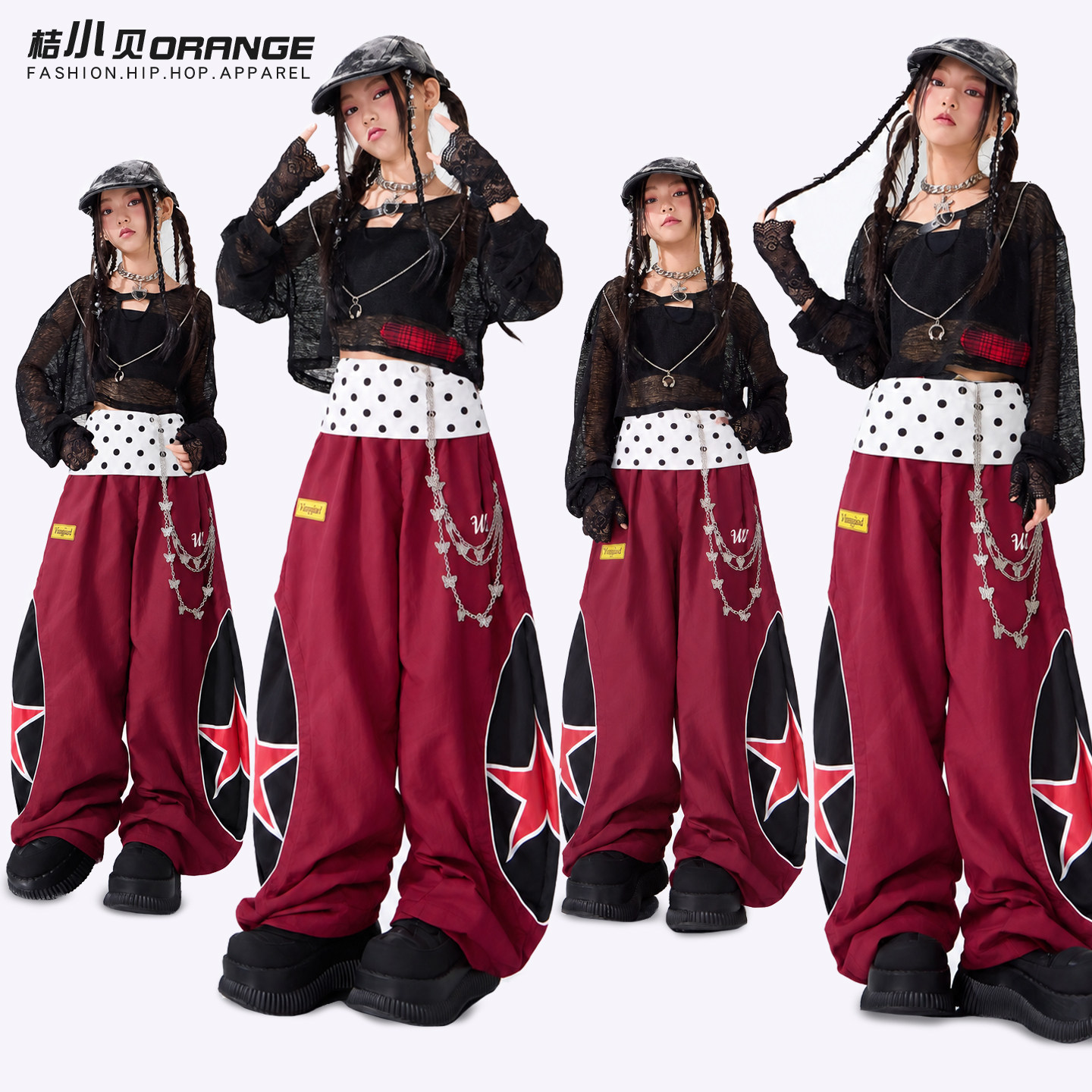 女童爵士舞服装黑色长袖儿童