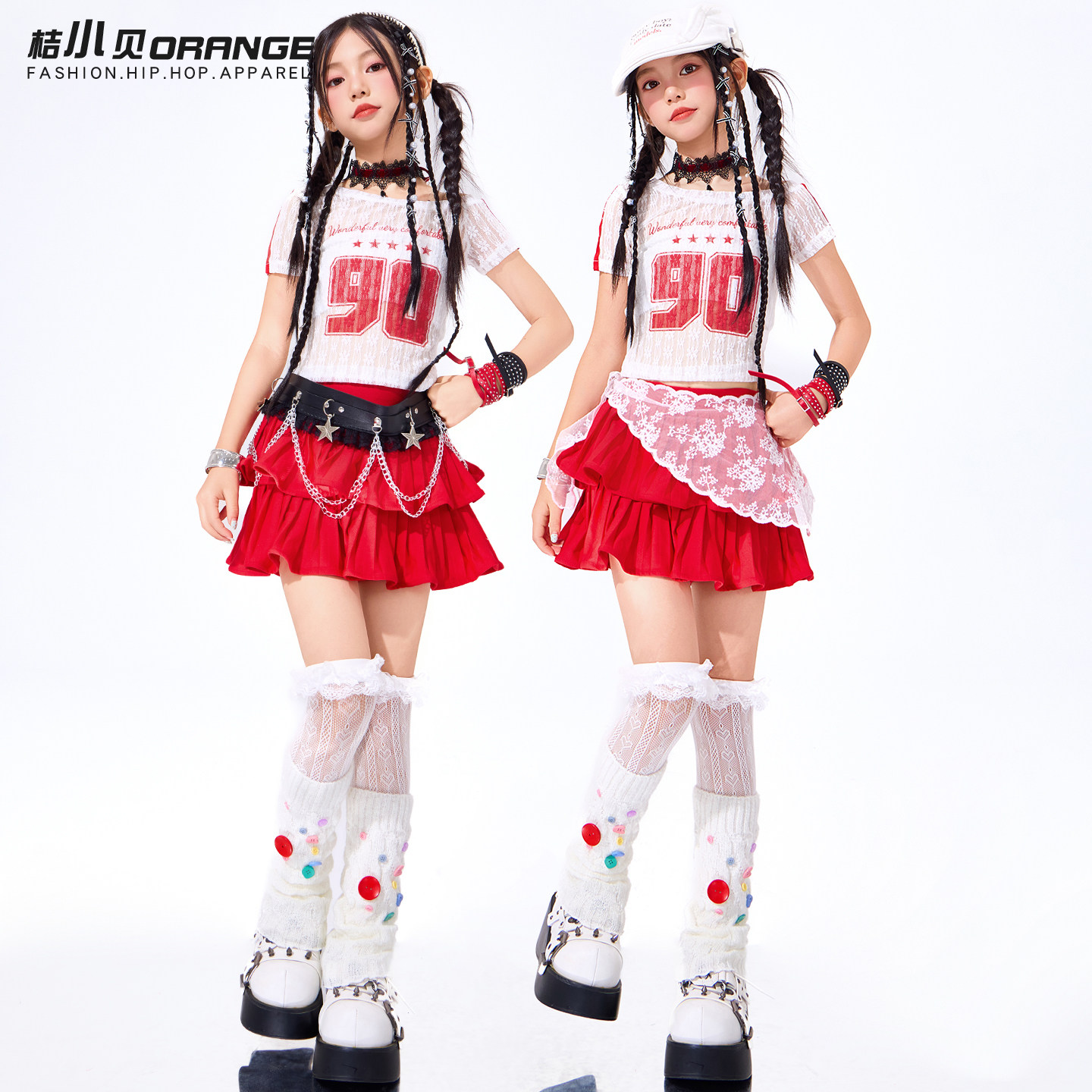 爵士舞女童服装红裙子儿童街舞