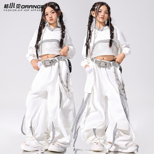 女童爵士舞服装少儿jazz穿搭模特走秀潮酷时髦白色套装元旦演出服