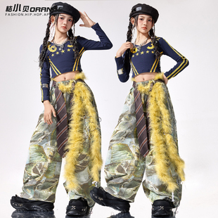 女童爵士舞服装少儿套装儿童街舞元旦演出服舞蹈女孩走秀上衣潮装