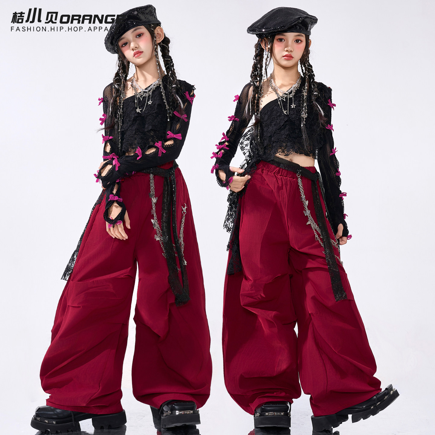 爵士舞女童服装黑色背心女团