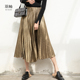 羽柚复古金属垂感百褶裙流金色拉丝松紧高腰半身裙中长款 春秋新