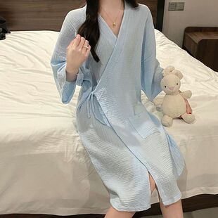 亲肤舒适睡袍女薄款半袖春秋卡通可爱甜美宽松中长款吸水浴袍女士