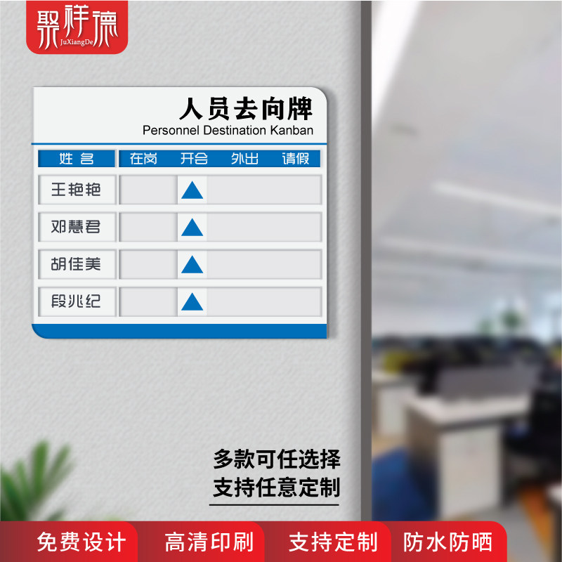 人员去向牌高档亚克力标识牌写字楼办公室岗位职责牌在岗开会出差请假