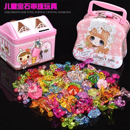 儿童玩具DIY手工水晶宝石串珠项链穿珠子亚克力仿公主七彩色玩具