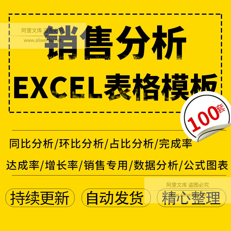 100套销售数据分析表格excel(同比、环比、占比、对比完成达成率)