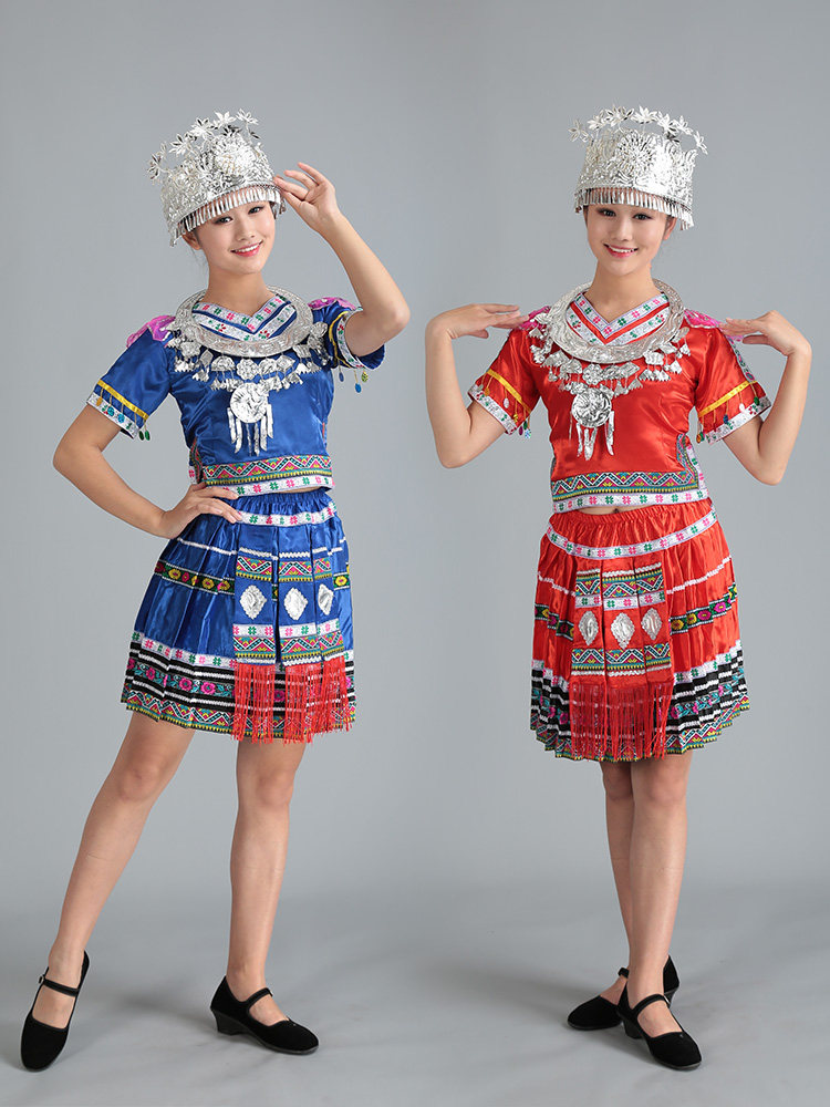 苗族服装女成人百褶裙中国风土家族舞蹈服云南少数民族广场演出服