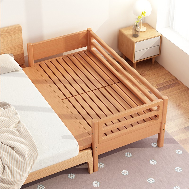 实木儿童床带护栏榉木拼床宝宝床边D床婴儿小床加宽拼接床大床延