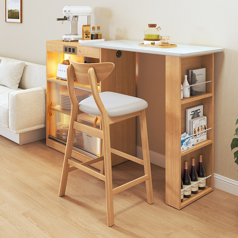 志光日式岩板吧台餐边柜隔断一体客厅实木伸缩餐桌小户型酒柜储物