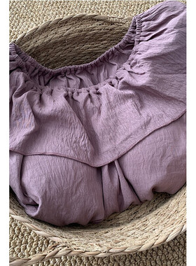 甜美少女紫色荷叶边睡裙女春秋季新款设计感小众舒适圆领家居服女