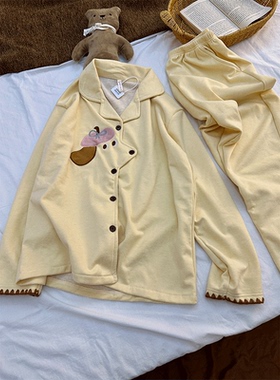 卡通小狗软糯德绒睡衣女冬季2025新款小众ins长袖长裤套装家居服