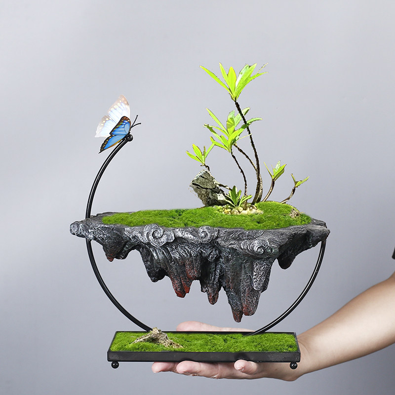 복고풍 창조적 인 6 월 눈 아스파라거스 대나무 수지 화분 모조 ROCKERY 철 매달려 즙이 많은 녹색 식물 조경 냄비