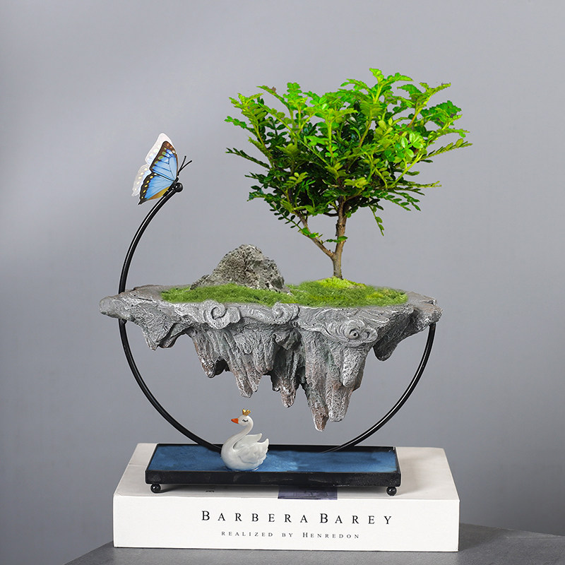 복고풍 창조적 인 6 월 눈 아스파라거스 대나무 수지 화분 모조 ROCKERY 철 매달려 즙이 많은 녹색 식물 조경 냄비