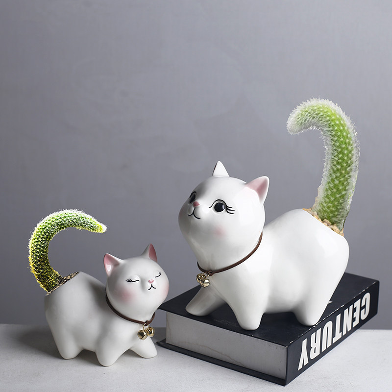 轩跃卡通猫咪异形陶瓷花盆图片