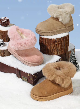 冬季新款儿童加厚雪地靴女童复古男童冬季保暖中筒棉靴9063