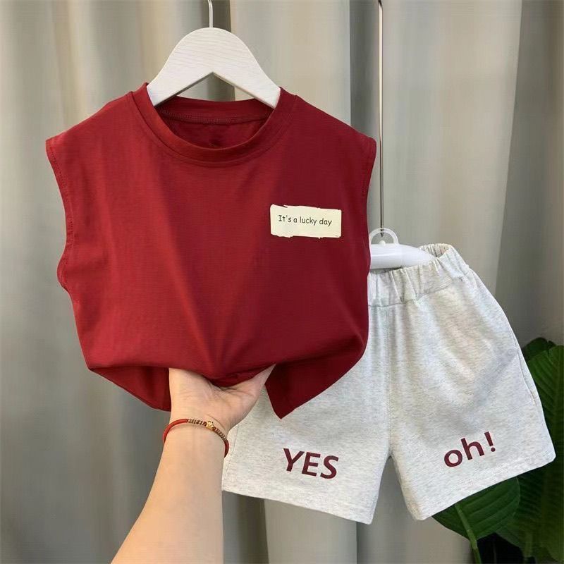 童童套装新款无袖海边夏天衣服男宝亲子宝2025背心家夏季男孩潮痞图片