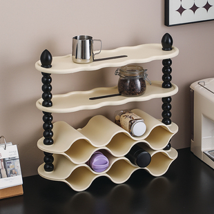 欧粤蜂窝中古收纳架保温杯子放置架多层咖啡器具收纳置物架奶油风