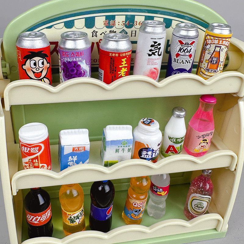 시뮬레이션 미니 놀이 집 장난감 선반 캐비닛 슈퍼마켓 편의점 음식 놀이 작은 병 모델 장식 인형 집