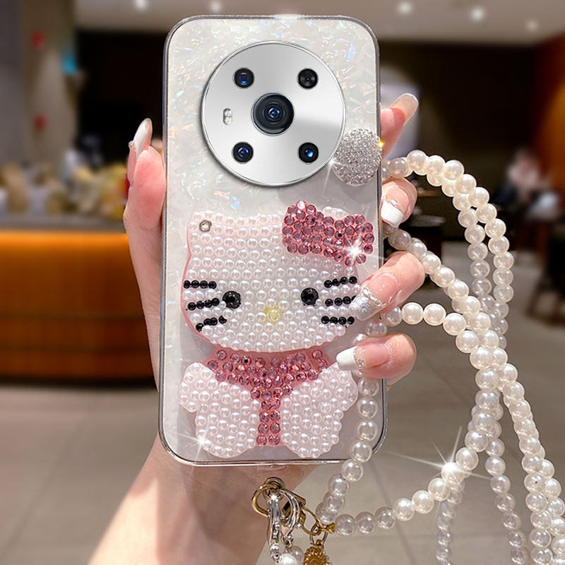 卡通斜跨贝壳猫咪镜适用荣耀Magic3手机壳全包70Pro防摔7/2025年90外壳80高级感80Pro保护套100网红4新款7pro