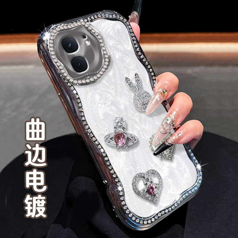 电镀奶油镶钻珠光白，不掉钻，不掉漆