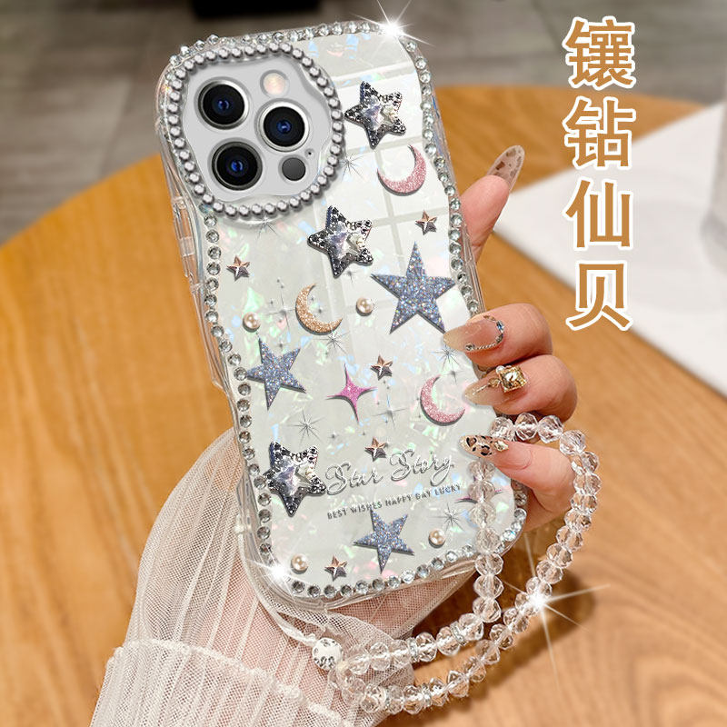 透明水钻贝壳适用苹果iPhone14ProMax手机壳简约11Pro新款14全包14Pro防摔13保护套XR高级感6plus镶钻15Pro