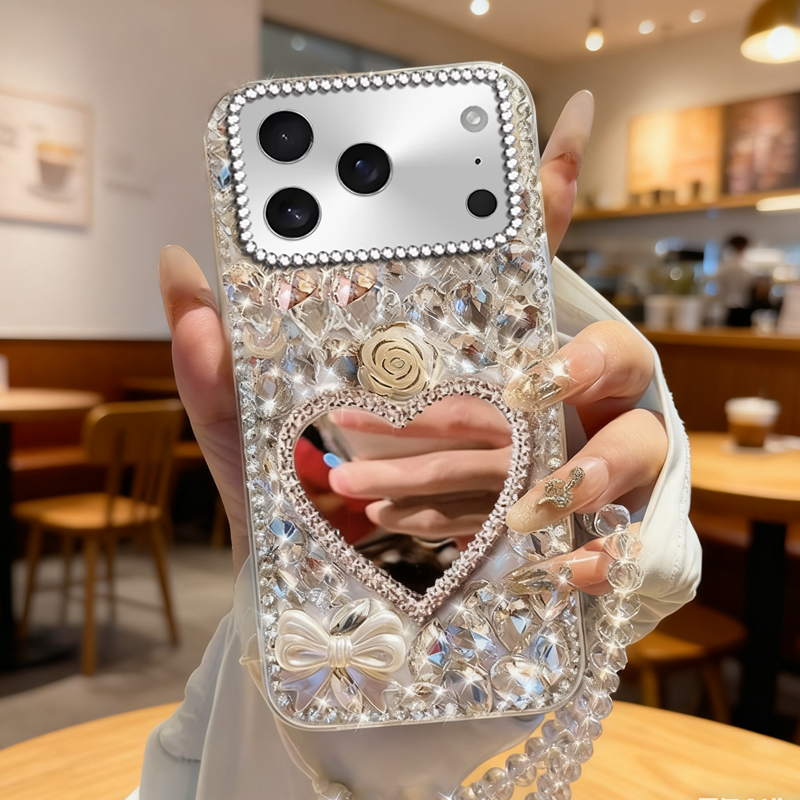 满钻奢华带镜子适用苹果iPhone17Promax手机壳高端12/202613网红XR新品17Pro水钻8Plus高级感XS小众6s女款16